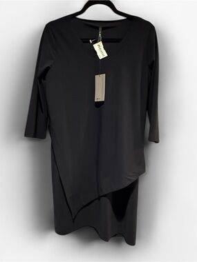 Porto Sz S Shark Dress Asymmetrical  Lines Oval Neck 3/4 Sleeves Modern | NWT